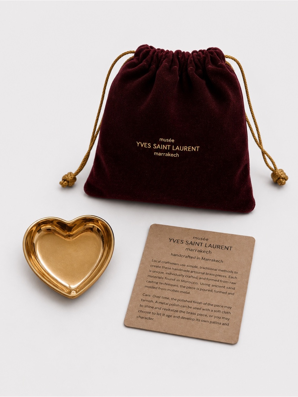 YSL Brass Heart Trinket Dish With Pouch from Marrakech Musée